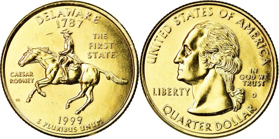 Coin United States Delaware Quarter 1999 U S Mint Denver Gold Plated