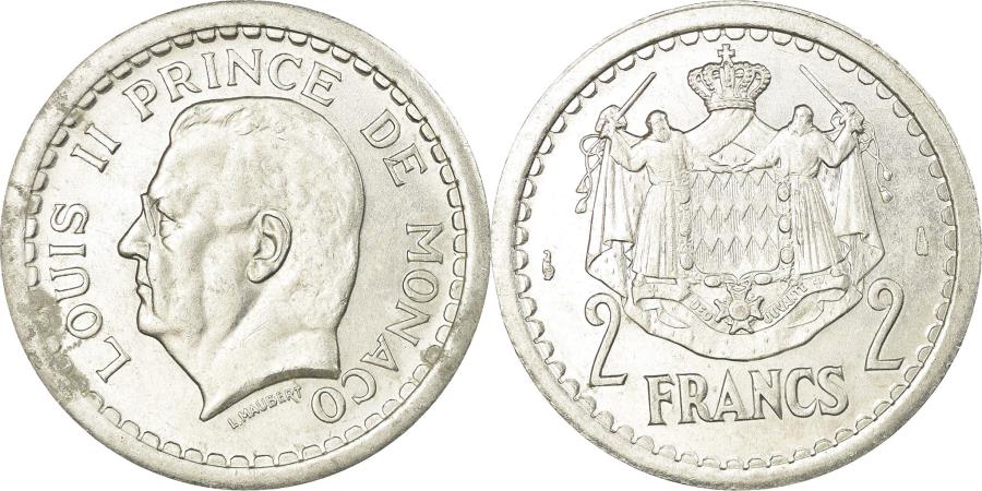 World Coins - Coin, Monaco, 2 Francs, Undated (1943), , Aluminum, KM:121, Gadoury:MC