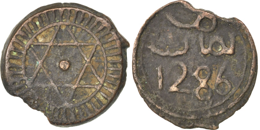 World Coins - MOROCCO, 4 Falus, 1869, Fes, KM #166.1, , Cast Bronze, 8.88