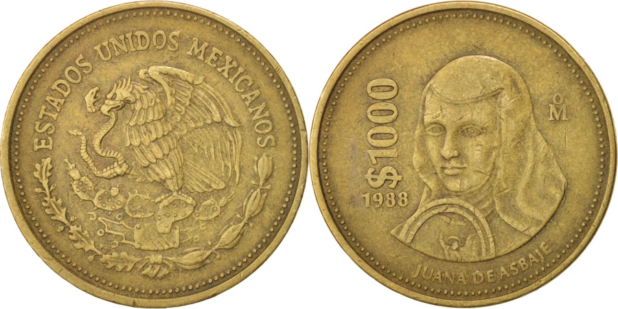 MEXICO 1000 Pesos 1988 Mexico City KM 536 Aluminum Bronze mexico-1000-pesos-1988-mexico-city-km-536-aluminum-bronze