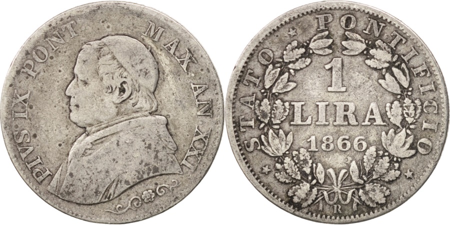 World Coins - ITALIAN STATES, PAPAL STATES, Pius IX, Lira, 1866, Rome, , KM:1377.2