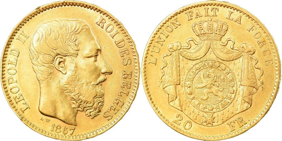 World Coins - Coin, Belgium, Leopold II, 20 Francs, 20 Frank, 1867, , Gold, KM:32
