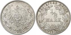 World Coins - Coin, GERMANY - EMPIRE, 1/2 Mark, 1914, Hambourg, AU(50-53), Silver, KM:17