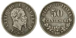 World Coins - Coin, Italy, Vittorio Emanuele II, 50 Centesimi, 1863, Milan, , Silver