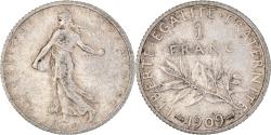 World Coins - Coin, France, Semeuse, Franc, 1909, Paris, 1 Franc, , Silver, KM:844.1