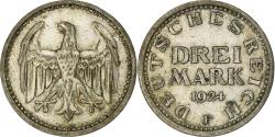 World Coins - Germany, Weimar Republic, 3 Mark, 1924, Stuttgart, Silver, , KM:53