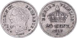 World Coins - France, Napoleon III, 20 Centimes, 1867, Paris, large flan, Silver,