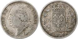World Coins - France, Louis XVIII, 1/2 Franc, Louis XVIII, 1824, Paris, Silver,