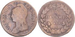 World Coins - Coin, France, Dupré, Decime, AN 8, Limoges, , Copper, Gadoury:187