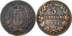 World Coins - San Marino, 5 Centesimi, 1894, Rome, Copper, , KM:1