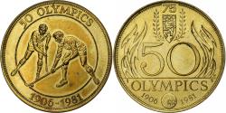World Coins - Belgium, Token, 50 Olympics, Hockey sur Gazon, 1981, Brass plated steel