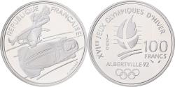 World Coins - France, 100 Francs, 1992 Olympics, Albertville, Bobsledding, 1990, Paris