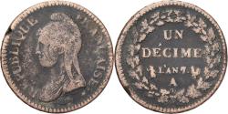World Coins - France, Decime, Dupré, AN 7 (1798-1799), Paris, Bronze, , Gadoury:187