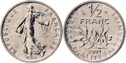 World Coins - France, 1/2 Franc, Semeuse, 2001, Monnaie de Paris, BU, Nickel,