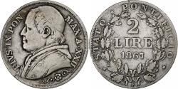 World Coins - ITALIAN STATES, PAPAL STATES, Pius IX, 2 Lire, 1867, Rome, Silver,