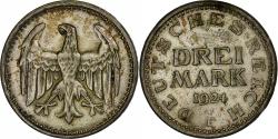 World Coins - GERMANY, WEIMAR REPUBLIC, 3 Mark, 1924, Stuttgart, Silver, , KM:43