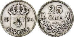 World Coins - Sweden, Gustaf V, 25 Öre, 1934, Silver, , KM:785