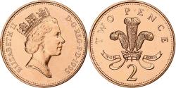 World Coins - Great Britain, Elizabeth II, 2 Pence, 1995, London, Série BU, Copper Plated