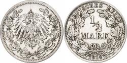 World Coins - GERMANY - EMPIRE, 1/2 Mark, 1914, Berlin, , Silver, KM:17