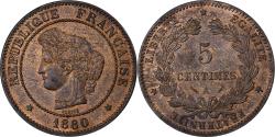 World Coins - France, 5 Centimes, Cérès, 1880, Paris, fasces, Bronze,