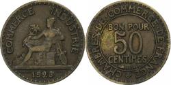 World Coins - France, 50 Centimes, Chambre de commerce, 1923, Paris, Cupro-Aluminium