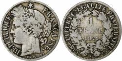 World Coins - France, Franc, Cérès, 1871, Bordeaux, Silver, , Gadoury:465, KM:822.2