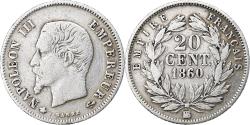 World Coins - France, Napoleon III, 20 Centimes, Napoléon III, 1860, Strasbourg, Silver