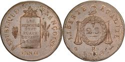 World Coins - France, 2 sols à la Balance, 1793 / AN II, Rouen, Restrike, Copper,