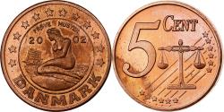 World Coins - Denmark, Margrethe II, 5 Centimes, Fantasy Trial Euro, 2002, Copper,