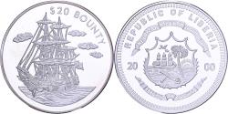 World Coins - Liberia, 20 Dollars, History of Navigation, 2000, Bounty, Silver, , KM:648