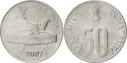 World Coins - INDIA-REPUBLIC, 50 Paise, 2007, KM #69, , Stainless Steel, 22, 3.84