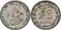 World Coins - Ceylon, George V, 25 Cents, 1917, Silver, , KM:105