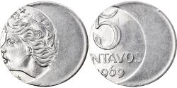World Coins - Coin, Brazil, 5 Centavos, 1969, error off center strike, , Stainless