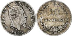 World Coins - Italy, Vittorio Emanuele II, 20 Centesimi, 1863, Milan, Silver,