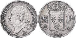 World Coins - France, Louis XVIII, 1/4 Franc, Louis XVIII, 1824, Paris, Silver,