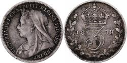 World Coins - Great Britain, Victoria, 3 Pence, 1899, Silver, , KM:777