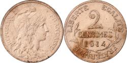 World Coins - France, 2 Centimes, Daniel-Dupuis, 1914, Paris, Bronze,