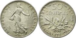 World Coins - Coin, France, Semeuse, 50 Centimes, 1908, Paris, , Silver, KM:854