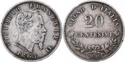 World Coins - Italy, Vittorio Emanuele II, 20 Centesimi, 1863, Milan, Silver,