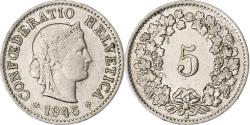 World Coins - Switzerland, 5 Rappen, Libertas, 1945, Bern, Copper-nickel, , KM:26