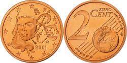 World Coins - France, 2 Euro Cent, Proof, 2001, Monnaie de Paris, Copper Plated Steel
