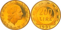 World Coins - Coin, Italy, 200 Lire, 1991, Rome, Proof, , Aluminum-Bronze, KM:105