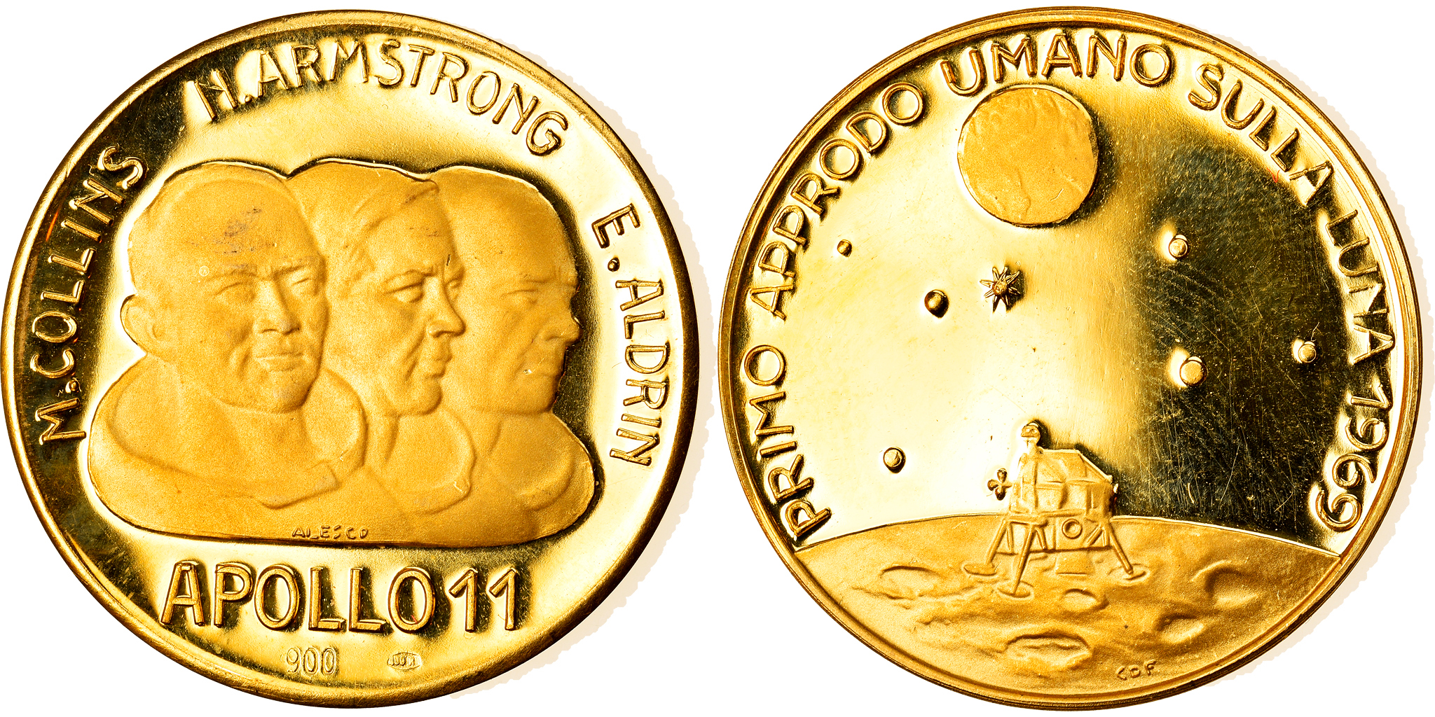 Italy, Medal, Apollo 11, Le Premier Homme sur la Lune, 1969, , Gold