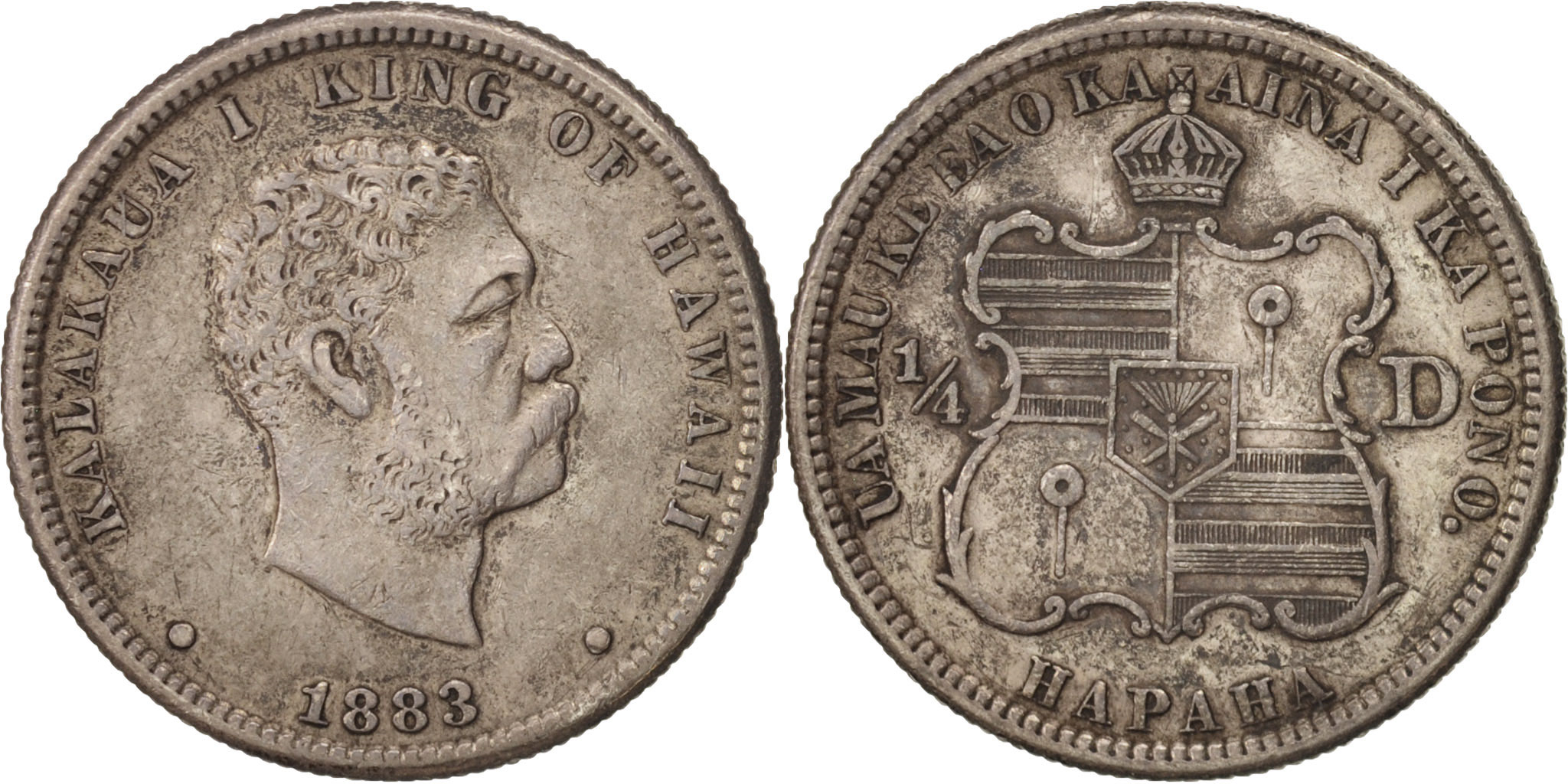 Coin, Hawaii, Kalakaua I, 1/4 Dollar, Hapaha, 1883, , Silver