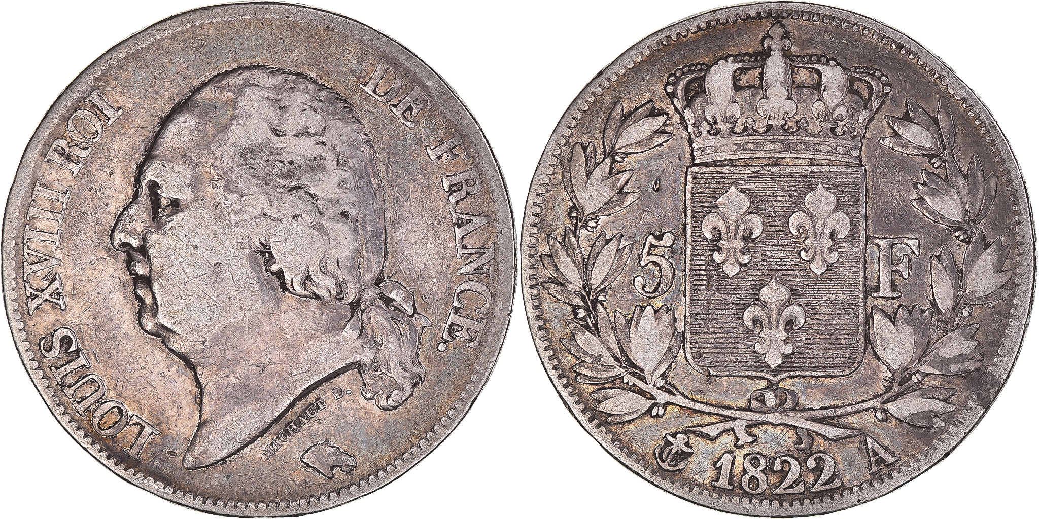Coin, France, Louis XVIII, 5 Francs, 1822, Paris, , Silver, KM:711.1