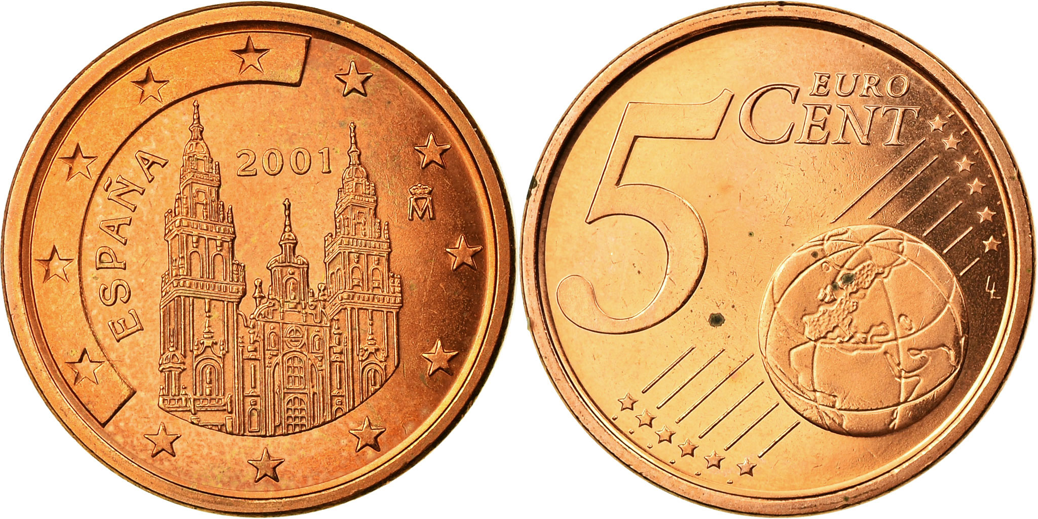 Spain, 5 Euro Cent, 2001, , Copper Plated Steel, KM:1042