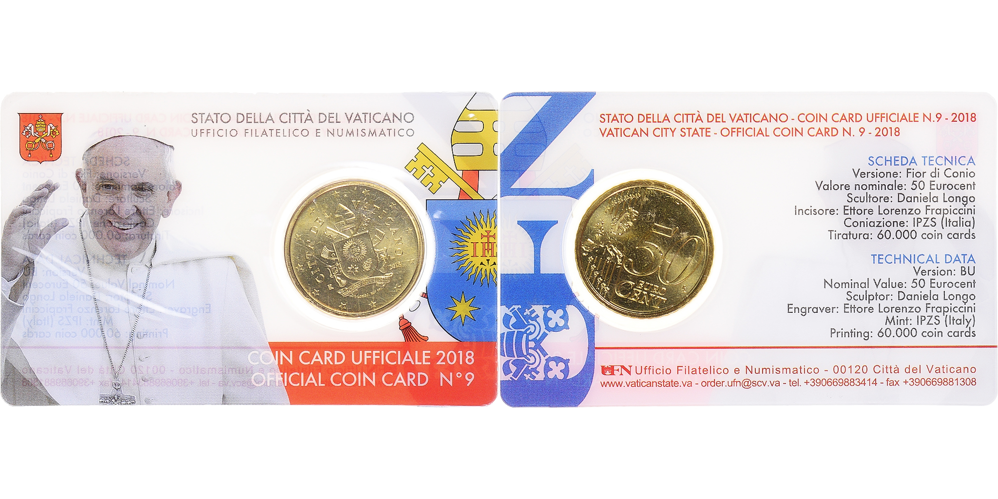 VATICAN CITY 50 Euro Cent 2018 Rome Coin card n 9.FDC