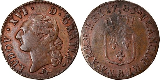 Coin, France, Louis XVI, 1/2 Sol ou 1/2 sou, 1/2 Sol, 1785, Rouen,