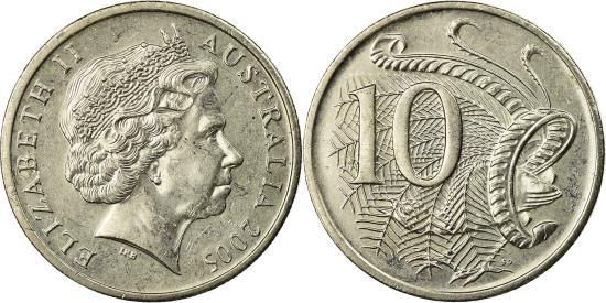 Coin, Australia, Elizabeth II, 10 Cents, 2005, , Copper-nickel, KM:402