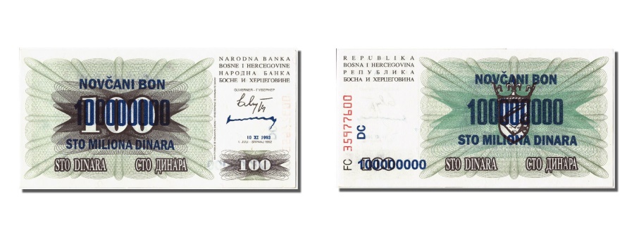 Bosnia and Herzegovina 100000 Dinara 1-9-1993 Pick 34.a UNC Uncirculated 